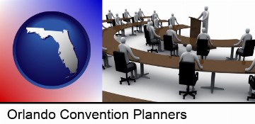 a meeting at a convention (conceptually) in Orlando, FL