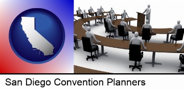 a meeting at a convention (conceptually) in San Diego, CA
